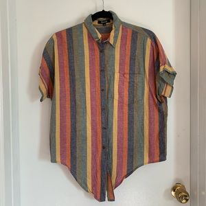 Rainbow Linen Tie Front Button Down Shirt